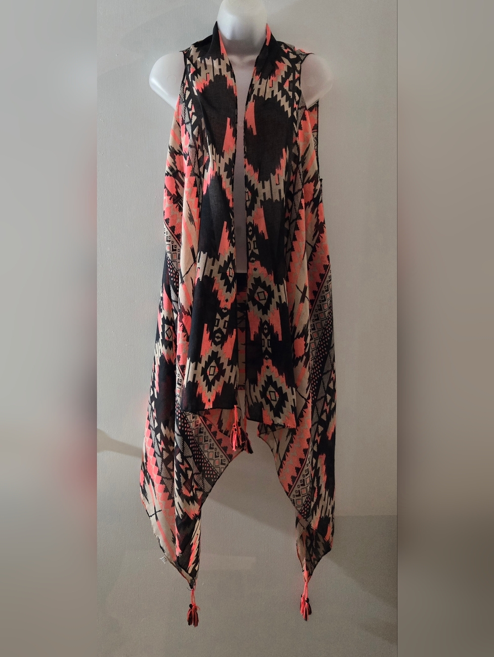 Aztec Design Swim Coverup Nwot One Size Fits Most Black Coral Beige